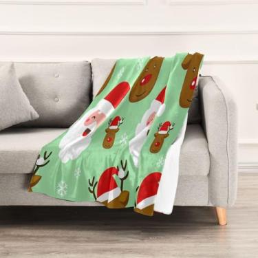 Imagem de Wassud Cobertores e mantas de Natal 152 x 228 cm, cobertor de Papai Noel e alce para sofá, cobertor quente e aconchegante de lã de pelúcia para cama, sofá, cadeira, decoração de casa