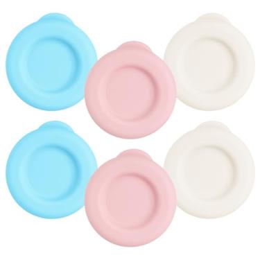 Imagem de Luomorgo 6 tampas de garrafa de leite - tampas herméticas e reutilizáveis de 48 mm de diâmetro para tampas de substituição de garrafas de vidro Stanpac e Libbey (azul, rosa, creme)