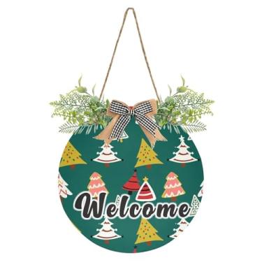 Imagem de YETTASBIN Placa de boas-vindas para árvores de Natal, placa impermeável para pendurar na parede, guirlanda decorativa para inauguração de casa, quintal, jardim, decoração de férias, 30 x 30 cm