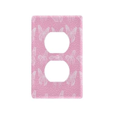 Imagem de Wassud Contorno branco borboletas interruptor de luz placa decorativa capa de tomada placa de parede para tomadas elétricas duplex 4,53 x 2,76 polegadas