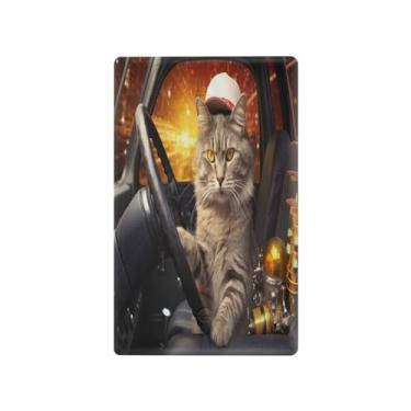 Imagem de Wassud Placa de cobertura para interruptor de luz, 1 capa de tomada em branco, placa de parede para dirigir gatos (3) decoração decorativa para sala de estar e quarto