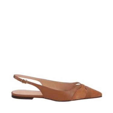 Imagem de Sapatilha Luiza Barcelos Slingback Com Recortes Em Couro Caramelo-Feminino