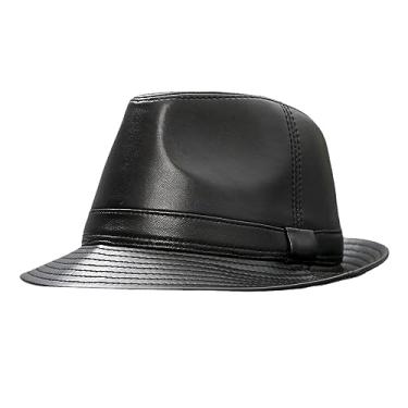 Imagem de Chapéu de sol clássico verão inverno praia chapéu de sol para homens mulheres chapéu trilby de couro (preto-M