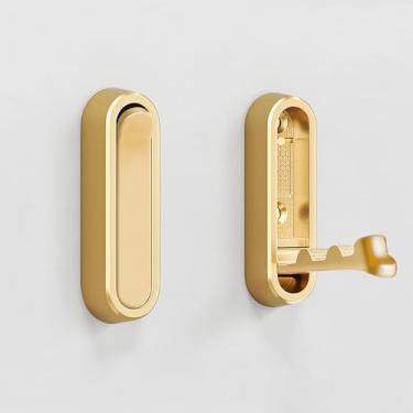 Imagem de Pacote com 2 ganchos de parede dobráveis, ganchos invisíveis dobráveis de metal para entrada, banheiro, quarto, cozinha, gancho retrátil para pendurar sacos, toalhas, chapéus, casacos (ouro)