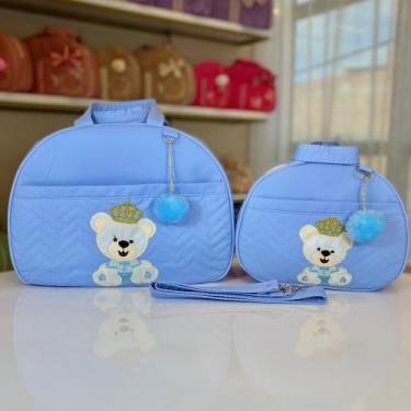 Imagem de Kit Bolsa Maternidade 2 para Mãe e Bebê Mala e Malinha com Ursinho Prí