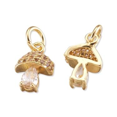 Imagem de Elecrelive 20 peças pingentes dourados de cogumelo banhado a ouro 18 K, pingentes de zircônia cúbica para colar, pulseira, brincos, fabricação de joias