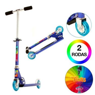 Imagem de Patinete Desenho Trolls 2 Rodas Ajuste de Altura Azul - DM Radical