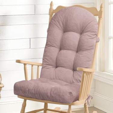 Imagem de ROFIEJOX Almofada para cadeira de balanço - tecido de chenille, esponja de alta densidade, durável, confortável, antiderrapante, almofadas de assento com laços, chenille, rosa, 112 x 48 x 10 cm