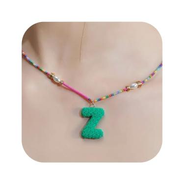 Imagem de ZShireeyBlackey Colar de contas coloridas com inicial para mulheres, colar de letras de bolhas personalizado com miçangas para meninas, gargantilhas boêmias, joias e presentes, Resina, Sem Pedra