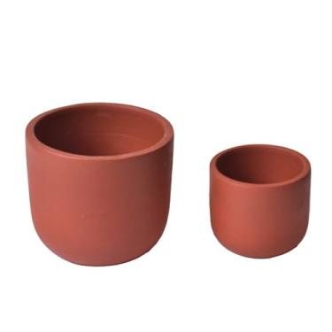 Imagem de Conjunto de 2 vasos de terracota FINE Living de 10 cm e 15 cm, vasos de cerâmica para plantas de interior, suculentas com orifício de drenagem e rede de malha, artesanato DIY, decoração de jardim e