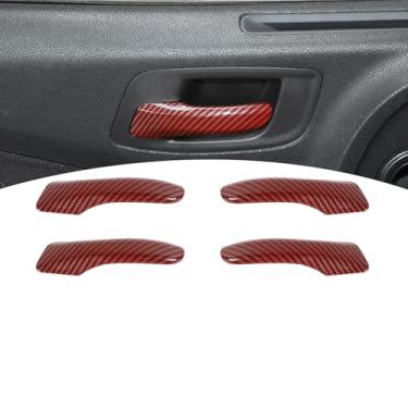 Imagem de PDKLIN Para maçanetas internas do carregador, serve para Dodge Charger/Chrysler 300C 2011-2023, acessórios interiores de fibra de carbono vermelha, 4 peças
