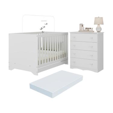Imagem de Berço Americano 3 Em 1 Com Colchão Incluso E Cômoda 4 Gavetas Realeza Multimóveis MP4701 Branco
