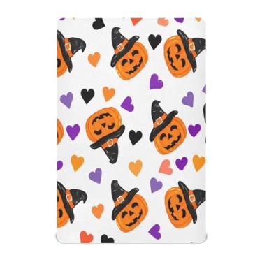 Imagem de JUZIHAI Lençol de berço Pumpkins Witch Halloween para meninos e meninas, macio, elástico, respirável, para berço padrão e cama infantil, 132 x 71 cm