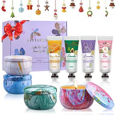 Imagem de Presentes para mulheres de aniversário, creme de mãos 4 x 30 ml e velas perfumadas aromáticas de cera de soja 4 x 80 g presente para mulher ideias de presente de Natal para mãe | Esposa | Melhor amiga