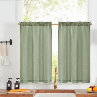 Imagem de Cortinas jinchan de linho listrado náutico 61x61 cm verdes