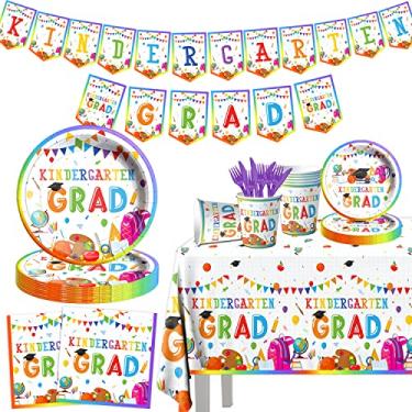 Imagem de GREHUMOR 142 Peças De Utensílios Mesa Para Festa Formatura Jardim Infância, Decoração 2025, Suprimentos Pré-Escola, Pratos Descartáveis Brancos, Guardanapos, Copos, Toalha Lembrancinhas Crianças