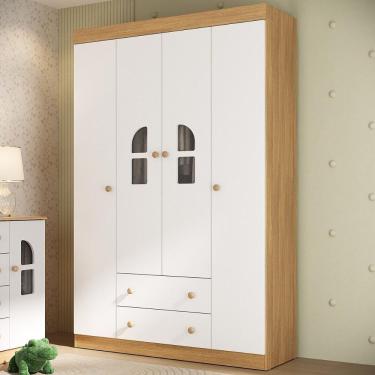 Imagem de Guarda-roupa Infantil 122cm Com Vidro 4 Portas E 2 Gavetas Amora Multimóveis MP4509 Madeirado/branco