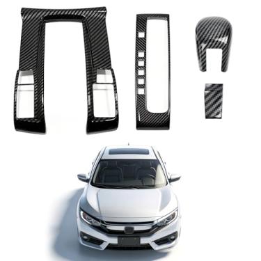 Imagem de FQMY Tampa do painel da caixa de câmbio do console central do carro, acessórios de acabamento automático para Honda 10ª geração Civic Hatchback Sedan 2016 2017 2018 2019 2020 2021 (fibra de carbono)
