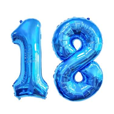 Imagem de GFIURNJVVBJH Balão gigante de 18 números, número 81 cm, para decoração de festa de aniversário de 18 anos, casamento, formatura, celebração, festa, azul, 18