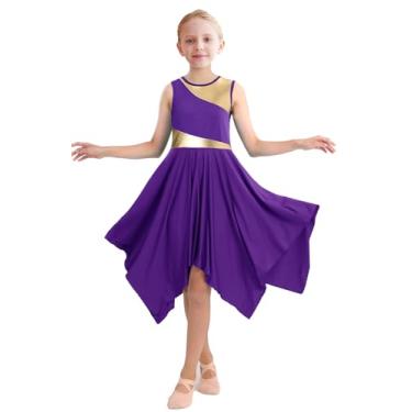 Imagem de ORIDOOR Fantasias de dança de louvor sem mangas para meninas de metal irregular adoração litúrgica lírica dança igreja túnica agasalho, 01 - Roxo escuro, 7-8 Anos
