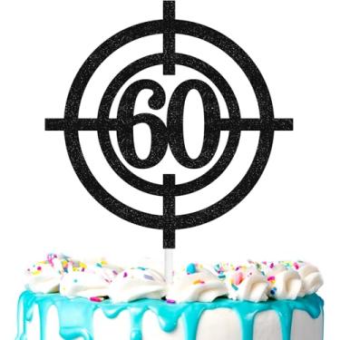 Imagem de Topo de bolo de mira de tiro 606º tema de tiro decoração de alvo de feliz aniversário, festa de aniversário para homens e mulheres, festa de tiro, suprimentos de decoração de festa de caça (60º)