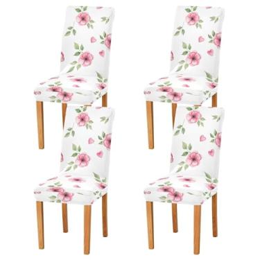 Imagem de ODAWA Conjunto de 2 capas de cadeira de jantar, capas de cadeira removíveis laváveis em aquarela rosa e elastano para sala de jantar