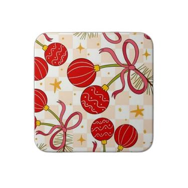 Imagem de Ladrilho Decorativo de Cerâmica Vermelho com Estampa de Natal e Fitas