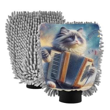 Imagem de ODAWA Luvas de lavagem de chenille musicais acordeão gato para lavagem de carro pacote com 2, luvas de lavagem de carro para canhão de espuma 20,5 cm x 30 cm
