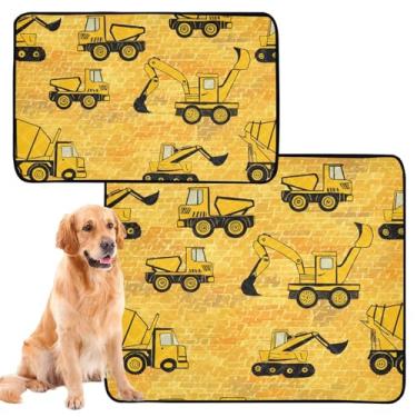 Imagem de Almofadas de xixi para cães e gatos, reutilizáveis, amarelas, veículos de construção, caminhões, filhotes de cachorro, tapete absorvente de caixa de cachorro fofo, impermeável, médio + grande