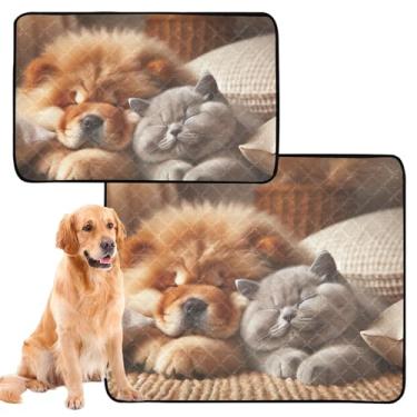Imagem de Almofadas de xixi laváveis para animais de estimação extragrande para chow chow cachorro fofo filhote de cachorro absorvente tapete impermeável antiderrapante, médio + grande, conjunto de 2
