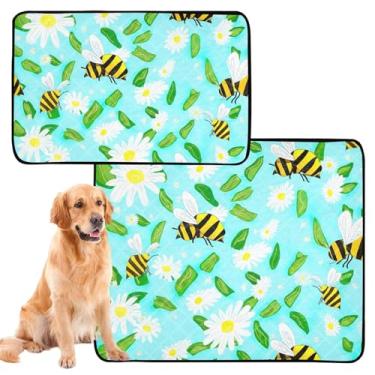 Imagem de Playful Bees Margaridas brancas azuis laváveis almofadas de xixi para cães de estimação tapete reutilizável tapete de cachorro fofo tapete impermeável absorvente almofadas de penico para cães, médio +