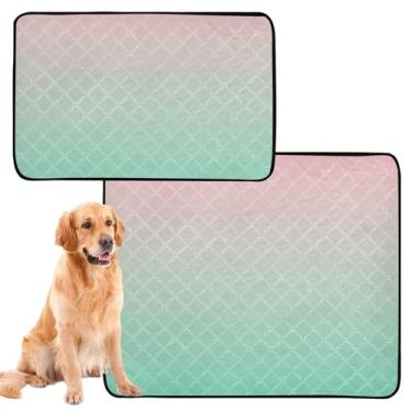Imagem de Almofadas laváveis de xixi para cães, blush, água-marinha, gradiente, animais de estimação para gatos, absorventes à prova d'água, tapete de cercadinho para cães, médio + grande, conjunto de 2