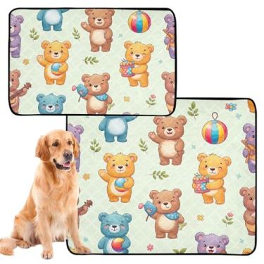 Imagem de Lindo tapete de ursos marrons bege lavável para cães tapete de caixa de cachorro fofo à prova d'água reutilizável para xixi tapete absorvente, médio + grande, conjunto de 2