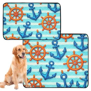 Imagem de Blue Anchors Almofada reutilizável para xixi para animais de estimação, lavável, tapete impermeável para cães, absorvente de parto, médio + grande, conjunto de 2