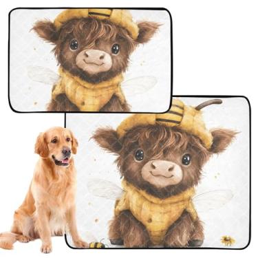 Imagem de TSENQUE Cute Highland Cow Honey Bee Pet Pee Pads para cães Pet Cat Pee Pad reutilizável à prova d'água para cães, médio + grande, conjunto de 2