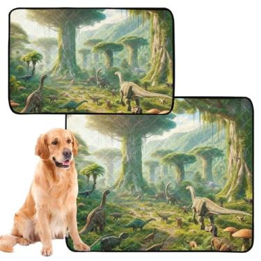Imagem de Almofadas laváveis para xixi para cães, dinossauro, árvore, floresta, gatos, reutilizável para animais de estimação, antiderrapante, impermeável, absorvente para cães, pacote com 3 unidades