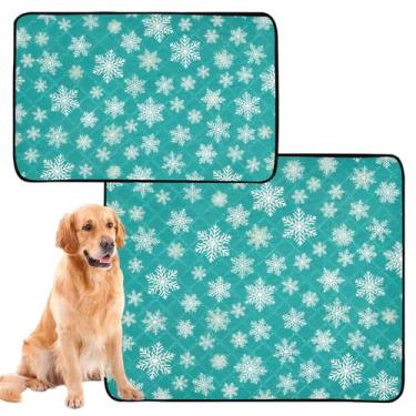 Imagem de Almofadas laváveis para xixi em ouro branco flocos de neve azul-petróleo para animais de estimação tapete reutilizável para filhotes de cachorro tapete absorvente impermeável para gaiola de cachorro