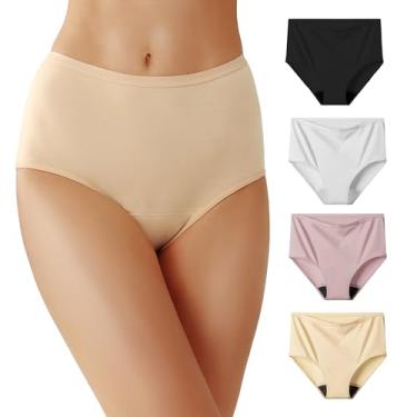 Imagem de Battewa Roupa íntima feminina de algodão para incontinência de cintura alta à prova de vazamento, cuecas protetoras de bexiga à prova de xixi para adultos (pacote com 4)