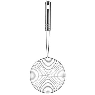 Imagem de Escumadeira Fritura Inox Resistente 14cm x 34cm Escumadeira para Pastel Salgados e Batata Frita (1)
