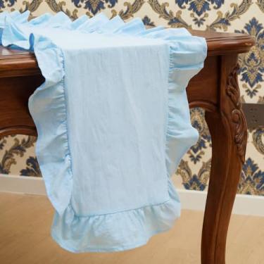 Imagem de HunnmingRe Toalha de mesa com babados, 182 cm, com babados, babados, lavável, casa de fazenda, rústica, decoração de cozinha, para mesa retangular, dia de Ação de Graças, festa de Natal, casamento