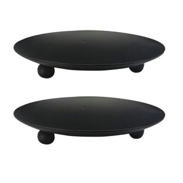 Imagem de Pacote com 2 velas decorativas douradas, placa de ferro, suporte de vela de 10 cm, placa de vela para velas de LED e cera, cones de incenso, spa, casamentos (preto-2 unidades)