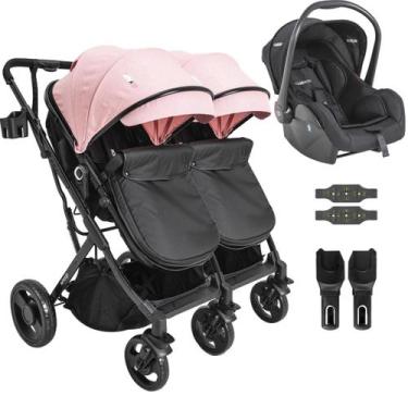 Imagem de Carrinho Kiddo para Gemeos com Bebe Conforto Vox II Rosa