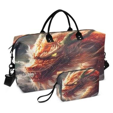 Imagem de CEBUGI Bolsa esportiva feminina acolchoada com dragão grande, bolsa de viagem de fim de semana, bolsas hospitalares para trabalho de parto e parto