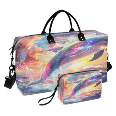 Imagem de CEBUGI Bolsa esportiva acolchoada com golfinhos para mulheres, grande, bolsa de viagem de fim de semana, bolsas hospitalares para trabalho de parto e parto