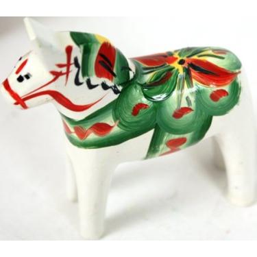 Imagem de Nils Olsson Hemslojd Ab Cavalo Dala sueco de madeira tradicional, estatueta de Natal pintada à mão, branco, 5 cm (5 cm)