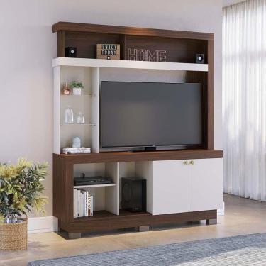 Imagem de Estante Valença 160cm 2 Portas De Giro - Ssx Multicoisas Cor Nogueira Real/off White