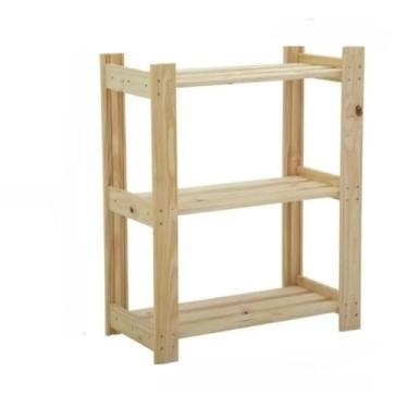 Imagem de Estante Prateleira 4 Andares de Madeira Maciça Pinus 100x70 Armário Cozinha Sapateira Organizadora(Prateleira 3 Andares)
