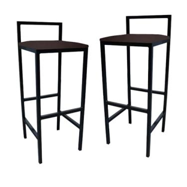 Imagem de Kit 2 Banqueta Alta Com Encosto Quadrada Estilo Industrial Cozinha Balcão Bar(Tabaco)