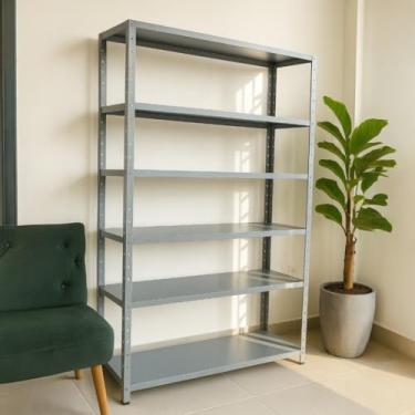 Imagem de Prateleira Industrial em Aço Reforçado – 3, 5 ou 6 Bandejas | Alta Capacidade (180kg)(Cinza 6 Bandejas)