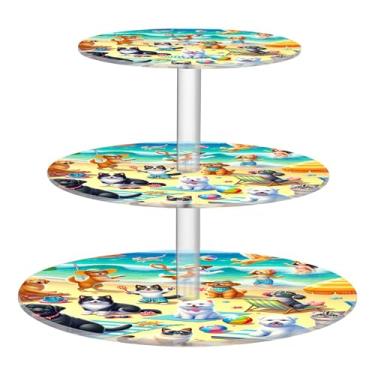 Imagem de Suporte de cupcake para cães, gatos, praia, férias, 3 camadas, para festa, cupcake, torre, exibição acrílica, formatura, sobremesa, decoração de mesa, cupcakes, suporte para biscoitos